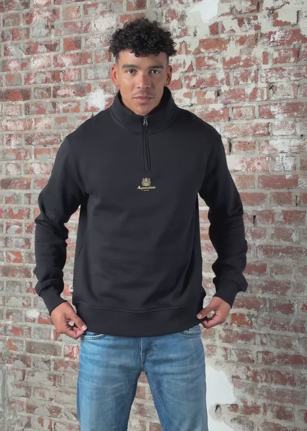 Aquascutum Truien Centered logo quarter zip fleece - black