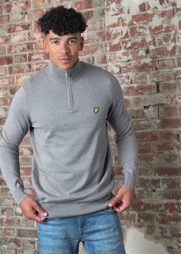 Lyle & Scott Truien Cotton merino quarter zip jumper - mid grey marl