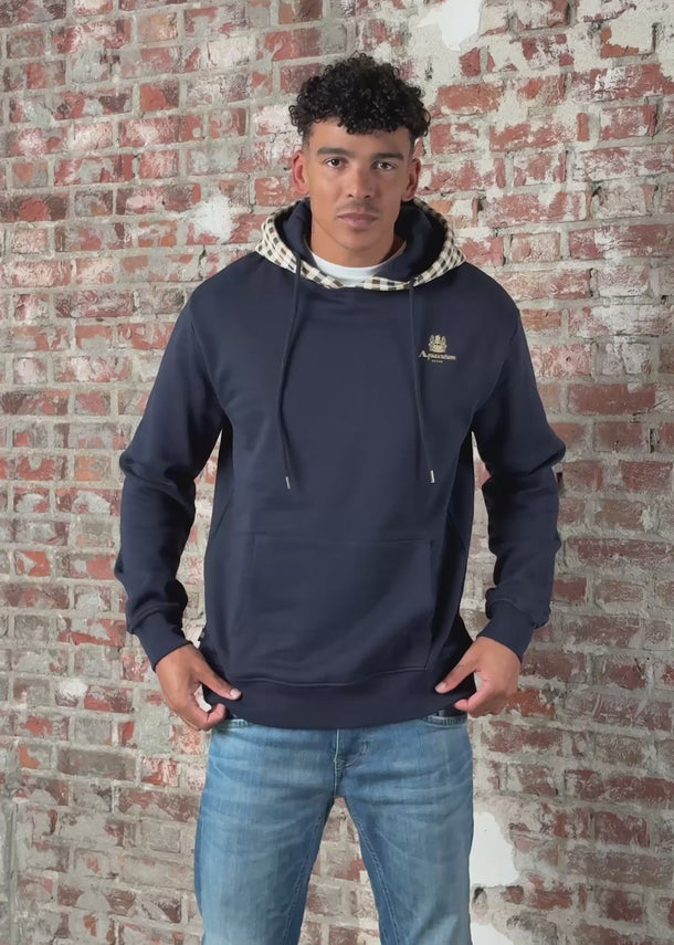 Aquascutum Hoodies Club check hoodie fleece-navy