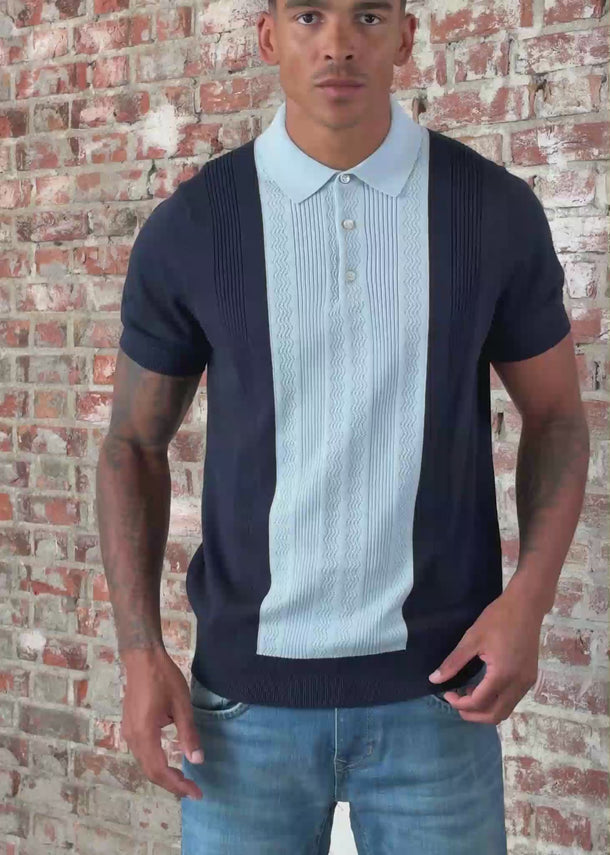 Ben Sherman Polo's Textured block stripe polo - dark navy