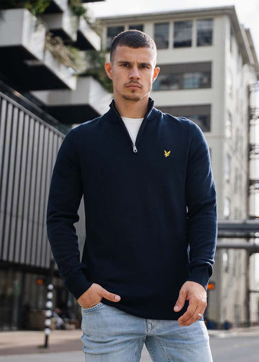 Lyle & Scott Truien Cotton merino quarter zip jumper - dark navy