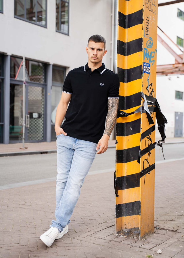 Fred Perry Polo's Twin tipped fred perry shirt - black white white