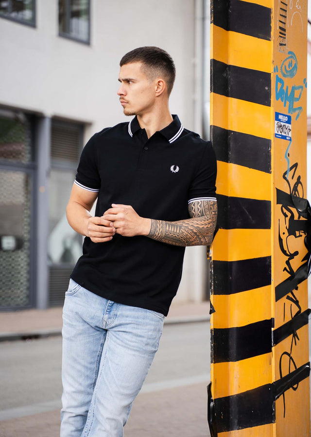 Fred Perry Polo's Twin tipped fred perry shirt - black white white
