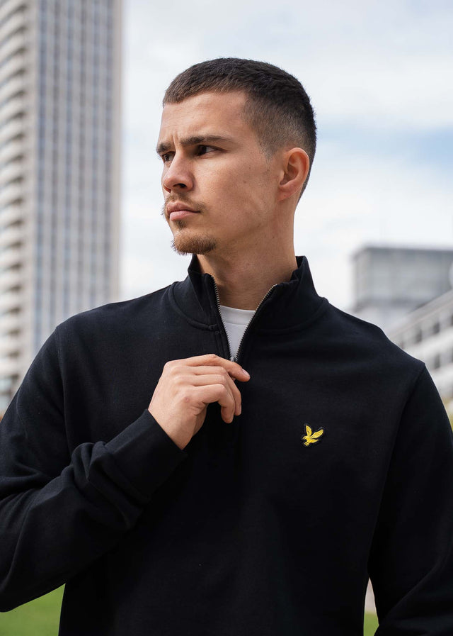Lyle & Scott Truien Loopback quarter zip sweat - jet black